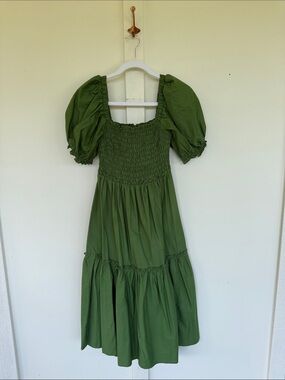 Abercrombie & Fitch Puff Sleeve Smocked Bodice Midi Dress